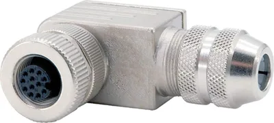 Produktbild von "M12 Sensorsteckverbinder gewinkelt Buchse Lötanschluss, Polzahl 12-polig Kabelabgang seitlich, Klemmbereich 6,0mm - 8,0mm"