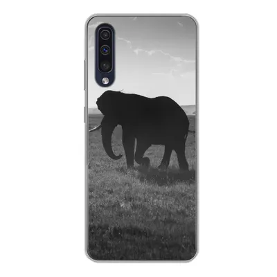 Produktbild von MuchoWow® Handyhülle Schutzhülle Hülle für Samsung Galaxy A50 Elefant - Einfarbig - Tiere - Schwarz und weiß Silikon Softcase Handy Hülle - Mobiltelefonhülle