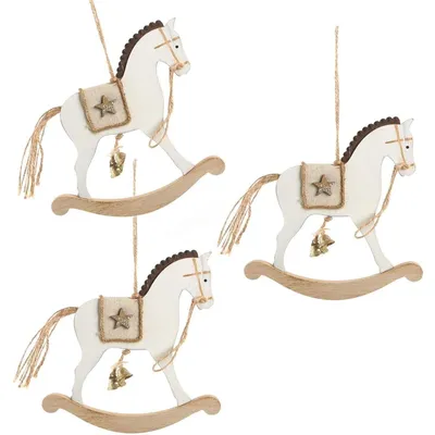 Produktbild von 3 Schaukelpferd Anhänger weiß 17 cm - für Weihnachtsgeschenke