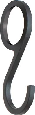 A black S-hook against a white background.