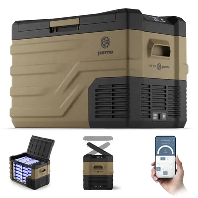 Produktbild von PEME Quest 40 Reisekühlschrank – 35,3L, Kompressor-Kühltechnik, -20°C bis +20°C, Bluetooth-Steuerung, 2 Stromsysteme, ECO-Modus, langlebig, Sand Storm