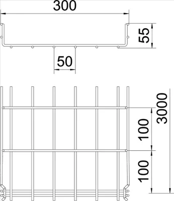 Produktbild von OBO Gitterrinne GRM, 55x300mm, Stahl, galvanisch verzinkt, Stange mit 3m, 1 Stk.
