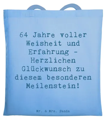 Produktbild von Mr. & Mrs. Panda dokumententasche Spruch 64. Geburtstag Weisheit - Sky Blue - Geschenk, Geburtstagsfreude, Einkaufstasche, umhängebeutel, Herzlichen Glückwunsch, Tasche