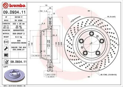 Produktbild von BREMBO Bremsscheibe für PORSCHE 911 (991) 330mm 09.D934.11