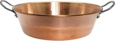 Imagen del producto de Olla de cobre para mermeladas, diámetro de 38 cm, capacidad de 9 litros, acero inoxidable 12/10, con asas de hierro fundido. Ideal para uso frecuente