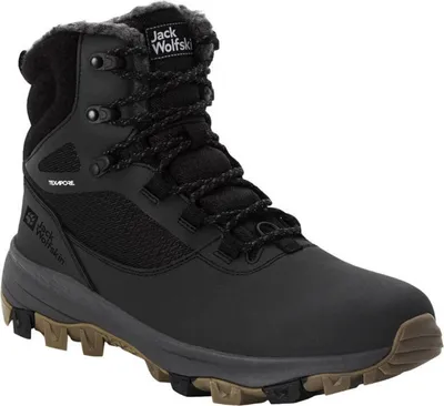 A single black winter boot is shown against a white background.