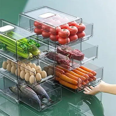 Produktbild von Kühlschrank Organizer mit Stapelbaren Aufbewahrungsboxen und Schubladen