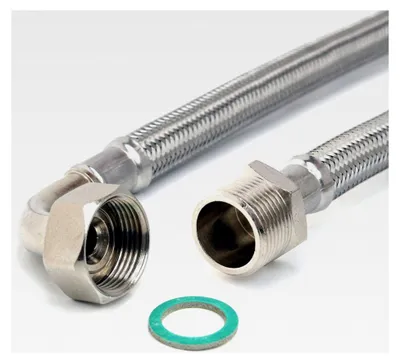 Produktbild von Panzerschlauch 3/4"AG x 3/4"ÜM mit Bogen, Zulaufschlauch für Waschmaschine, Trinkwasser, DN13, Edelstahl, Länge 300 cm
