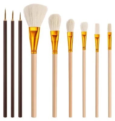 Produktbild von 9 Stück Keramikpinsel,Glasurpinsel Keramik Pinsel,Glasur Pinsel Keramik Bemalen,Pinselset Acrylfarbe Set Fächerpinsel Keramiks Acryl Glasur Töpfern Pinsels für Aquarell Keramikmalerei Modellbau