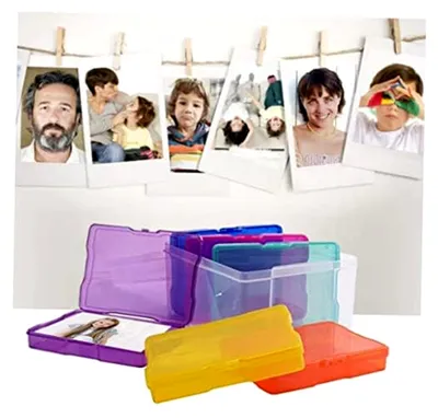 Produktbild von Kunststoff-Fotoaufbewahrungsbox mit 6 bunten Fotohüllen, Organizer für Fotos, Karten und Bastelbedarf in der Größe 12 x 17,8 cm