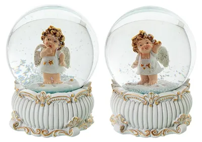 Schneeball-Set mit Engelsfigur, 8 Stück, 6,5x6,5x9 cm, Harz
