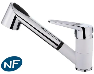 Produktbild von Armatur für Spüle mit ausziehbarer Duschbrause, weiß und chrom, Marke Essebagno