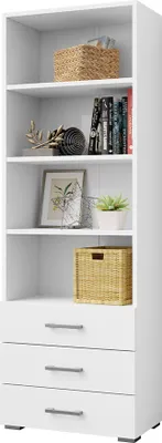 Produktbild von MIRJAN24 Regal Gimren 3SZ, Bücherregal mit drei Schubladen, Griffe und Füße in der Farbe Satin (Farbe: Weiß)