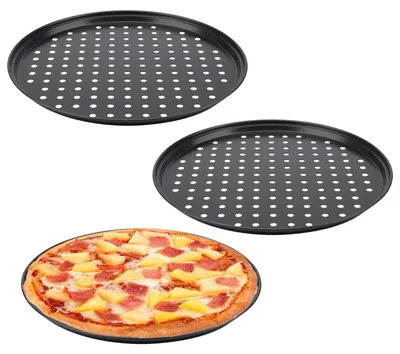 3er-Set Pizza-Backblech 32 cm, antihaftbeschichtet, perforiert