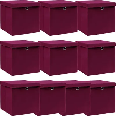 Produktbild von CLORIS Aufbewahrungsboxen mit Deckeln 10 Stk. Dunkelrot 32x32x32cm 288344