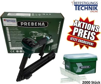 Produktbild von Prebena Druckluft Ankernagler ST2-ANK50 40-50mm + 2000 Ankernägel 50mm 20°