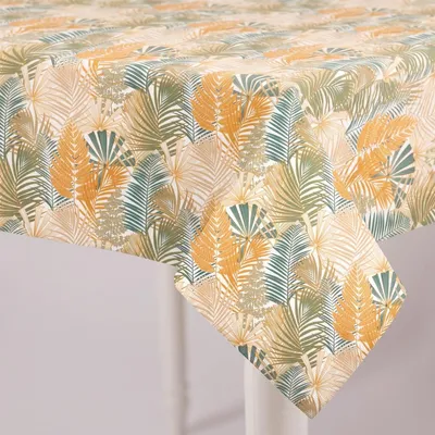 Produktbild von Tischdecke abwaschbar Outdoor Blätter grün weiß gelb in versch. Größen Größe 130x300cm