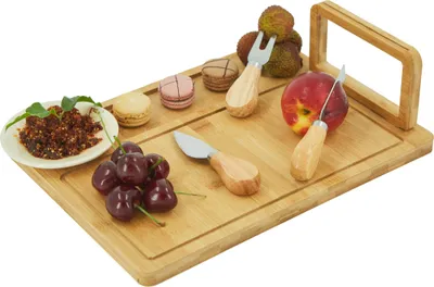 Produktbild von HOOZ Bambus Käsebrett mit Käsemesser Set, Servierplatte Holz für Käse