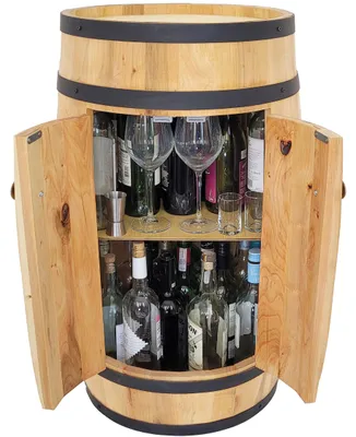 Produktbild von Holzfass-Bar mit Tür und Regal 80cm Hausbar mit Fass für Schnapsflaschen, Minibar