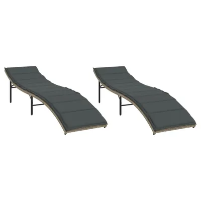 Produktbild von Sonnenliegen 2 Stk. mit Auflagen Hellgrau Poly Rattan
