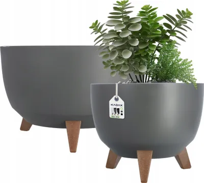 Produktbild von KADAX Kunststoff Blumentopf "Luri", Blumenkübel mit drei Einsteckstützen, Anthrazit, 29 cm + 40 cm