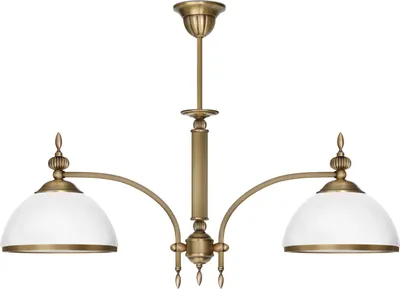 Produktbild von Kronleuchter Messing Goldpatina Hochglanz-Glasschirm weiß glänzend Ø69x50cm 2xE27 120W Esszimmer Wohnzimmer klassisch elegant höhenverstellbar Decke