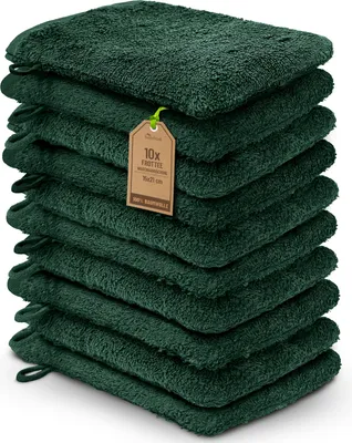 Produktbild von Frottier Waschhandschuhe 10er Pack 15x21cm, 100% Baumwolle, Dunkel grün