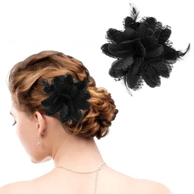 Produktbild von Haarspange Blumen mit Feder und Schmetterling für Damen und Mädchen, 11 cm