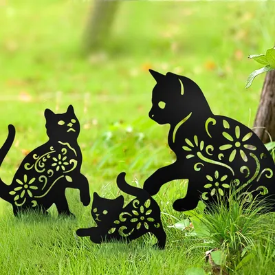 Productafbeelding van Set van 3 Metalen Kattenstelen voor Tuindecoratie