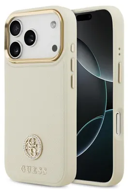 Produktbild von GUESS case passend für IPHONE 17 Pro kompatibel mit MagSafe GUHMP17LPGCRMDEE (PU W/ Grained Strass Logo) beige