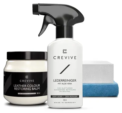 Produktbild von CREVIVE Lederreiniger 250 ml & Leder Reparatur Set Neutral 300 ml - Lederpflege Auto - Lederreparatur Sofa - Autositz Reparatur