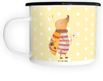 Produktbild von Mr. & Mrs. Panda Teetasse Nachtfalter Fähnchen - Gelb Pastell - Geschenk, Spruch Witzig, Pott, Haferl, Emaille Tasse, Lustig, Niedlich, Lustige Sprüche, Süß, Becher