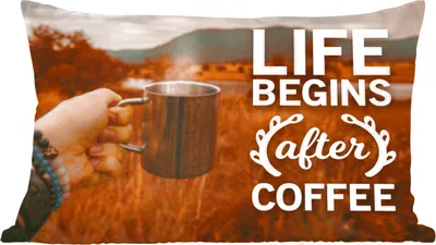 Produktbild von MuchoWow® Zierkissen Sofakissen Wohnzimmer Dekokissen 60x40 cm Kaffee - Zitate - Sprichwörter - Das Leben beginnt nach dem Kaffee - Kopfkissen - Polster mit Foto