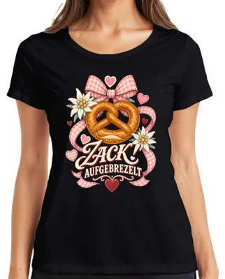 Productafbeelding van Zack! Opgeblazen pretzel, Edelweiß, , lederen broek, dames T-shirt, zwart, maat XL