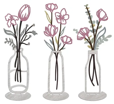 Immagine prodotto di Omgoods - Set di 3 decorazioni da parete in metallo con vasi in rosa pastello