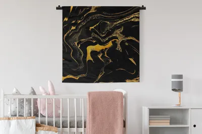 Produktbild von MuchoWow® Wandteppich Wandbehang Muster - Gold - Schwarz 90x90 cm Tapisserie Dekoration Wandtuch - Wandaufhänger