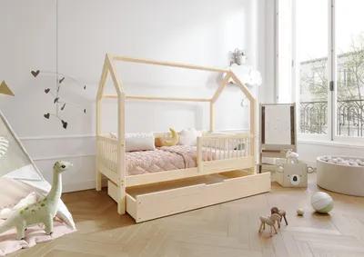 Obrázok produktu pre TIMBEE ZOJA Box house bed detská posteľ drevená posteľ so zásuvkou - nelakovaná - 90x200cm