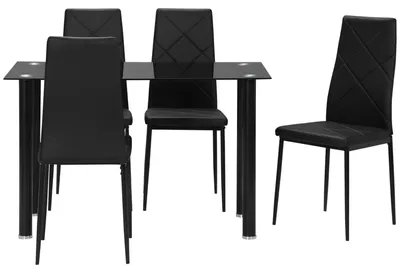Produktbild von Essgruppe mit 4 Stš¹hlen, Glasplatte und gepolsterten Stš¹hlen aus Kunstleder, Schwarz