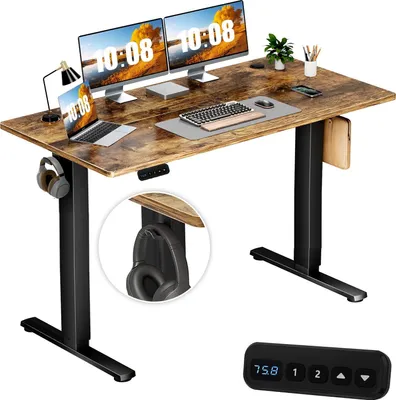Produktbild von Höhenverstellbarer Schreibtisch (140x60cm). Sitz Steh Schreibtisch mit 2 Memory Steuerungen und Kollisionsschutz.Elektrisch verstellbarer Schreibtisch