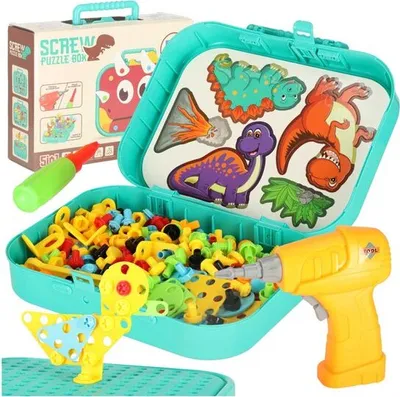 Produktbild von Playos® - Bauspielzeug - Dino - 285 Teile - im Etui - mit elektrischem Schraubendreher - Spielzeugkoffer - mit Schraubendreher - Gebäude - Montessori Spielzeug - Lernspielzeug