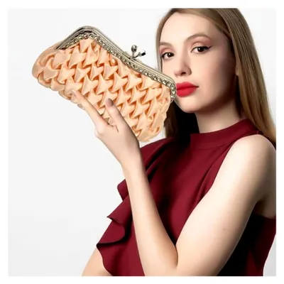 Produktbild von Clutch Frauen Abendtasche, Frauen Plissee Hochzeit Abendtasche Handtasche, Schulter Crossbody Tasche, Exquisite Mode Geldbörse, Abnehmbare Kette(Aprikose)