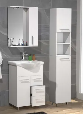Produktbild von VCM 4-tlg. Waschplatz | Waschtisch Unterschrank 55 cm | Badmöbel Set mit Waschbecken Hochschrank Spiegelschrank | Schublade | Komplettset Lisalo L