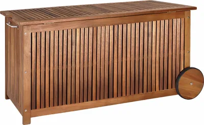 Produktbild von CASARIA® Gartenbox Holz 350L Deckel 160kg belastbar Räder Griff Innenplane Ablaufkante Garten Stauraum Box Auflagenbox Akazie Wetterfest 117x52cm