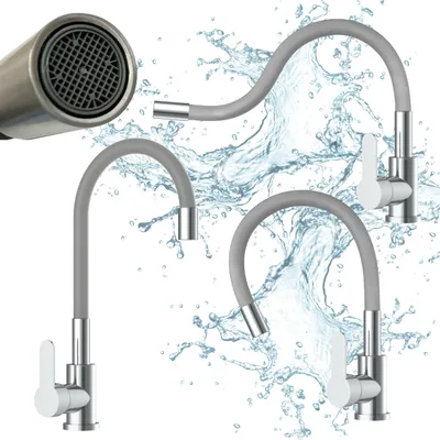 Produktbild von Küchenarmatur - Hochdruck Einhebelmischer - Flexibler 360° Auslauf - Stahl - Chromegrau - Höhe 40,1 cm - Anschluss 3/8 Zoll, MODERNO FLEX