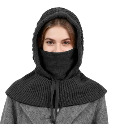 Obrázok produktu pre Pletená čiapka s ochranou krku 3 v 1, vetruodolná kukla, maska na tvár, uni, sivá, nastaviteľná, mäkká