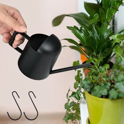 Produktbild von Kleine Wasserkanne 300 ml Edelstahl mit Langem Hahn und 2 S-förmigen Haken für Zimmerpflanzen (Schwarz)