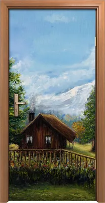 Produktbild von Türposter 90x200 cm Türaufkleber Türtapete Türfolie Klebefolie Blume Haus Bäume Wiese Berg Landschaft