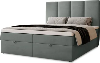 Produktbild von Boxbett Malmo mit 2 Bettkästen, 140x200, Farbe: Grau, Velourstoff, Doppelbett mit Bonell-Matratze