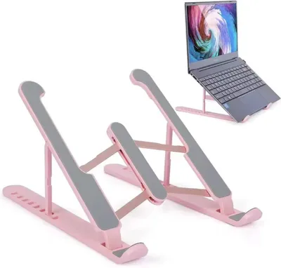 Zdjęcie produktu dla Składana podставка pod laptop – Różowa podставка pod laptop – Różowa – Kompaktowa podставка pod laptop – Plastik – Uniwersalna – CHPN