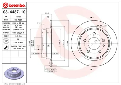 Produktbild von 2x BREMBO 08.4487.10 Bremsscheibe Hinterachse